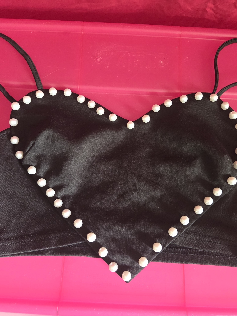 Black Heart Pearl-Trim Satin Bralette